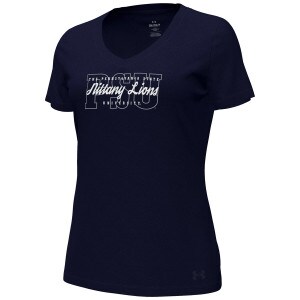 women's navy v-neck short sleeve t-shirt with The Pennsylvania State University Nittany Lions